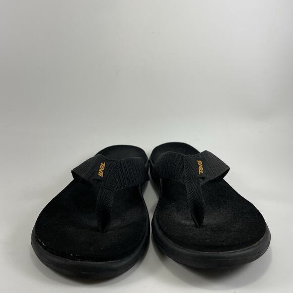 Teva Voya Canvas Flip Flops Womens Size 7 Black Sandals Beach Pool Comfort - Picture 2 of 9